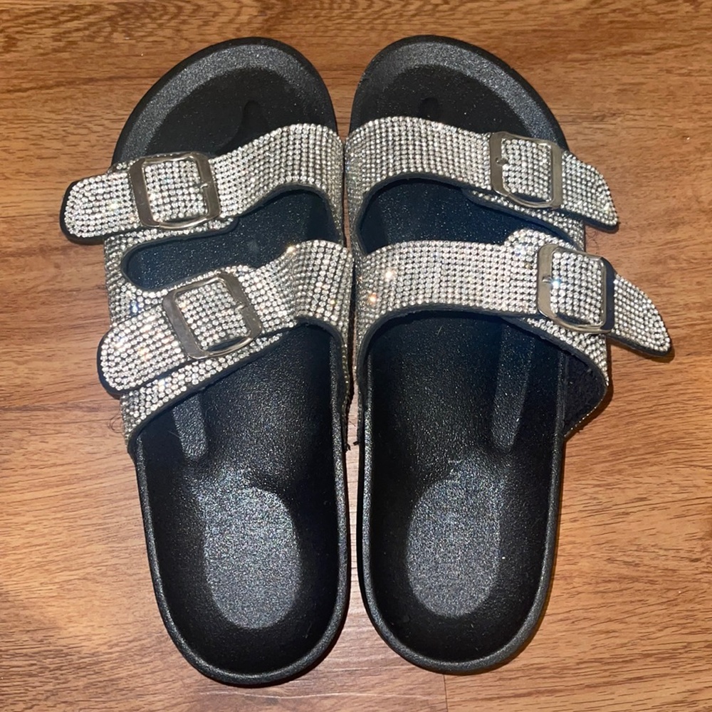 Black & Silver Sparkly Sandals